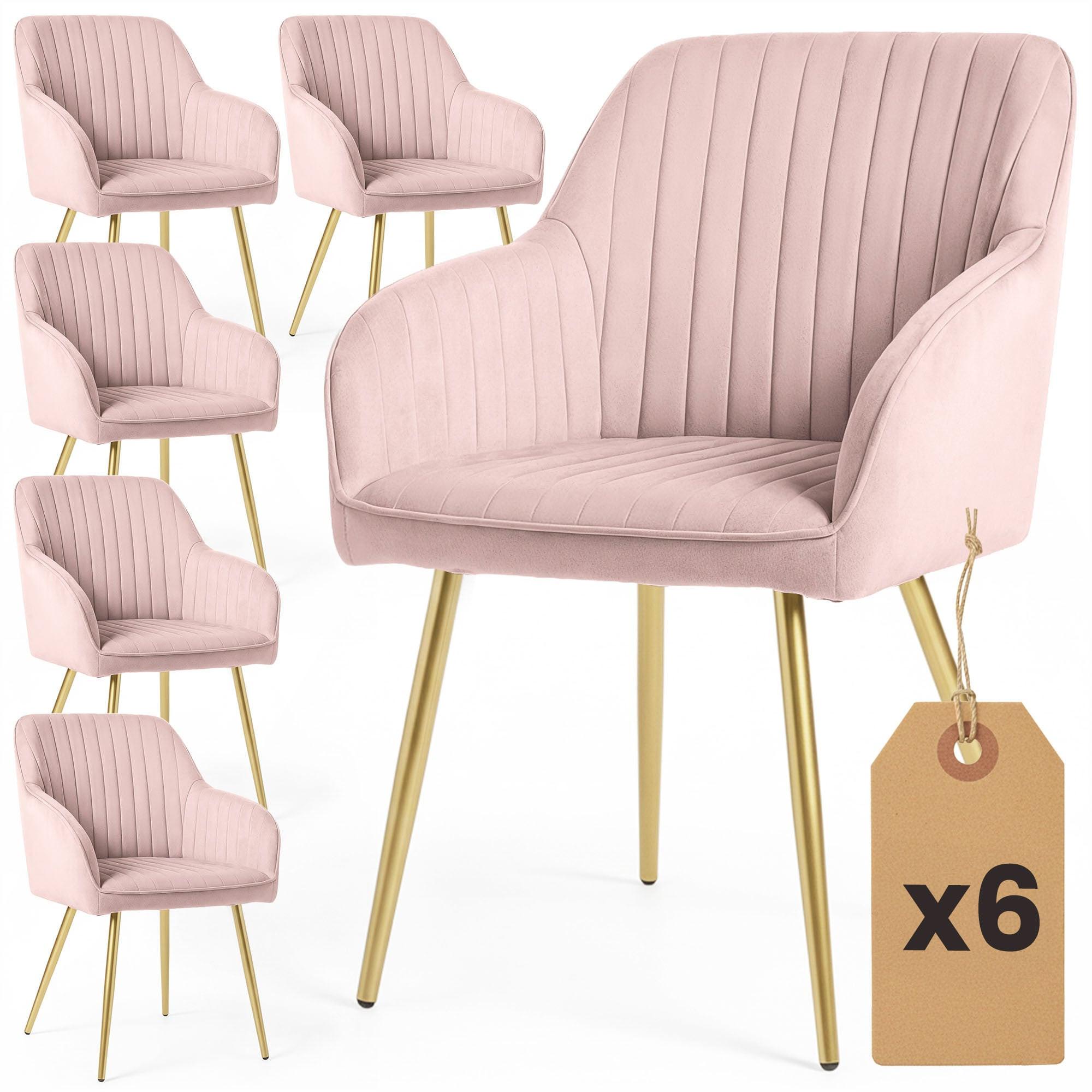 POLSTERSTUHL 6er Set, Metallbeine Rosa, Gold 54,5/82/58 - Rosa, Textil (55/82/52cm) - RAUMHIRSCH FURNITURE