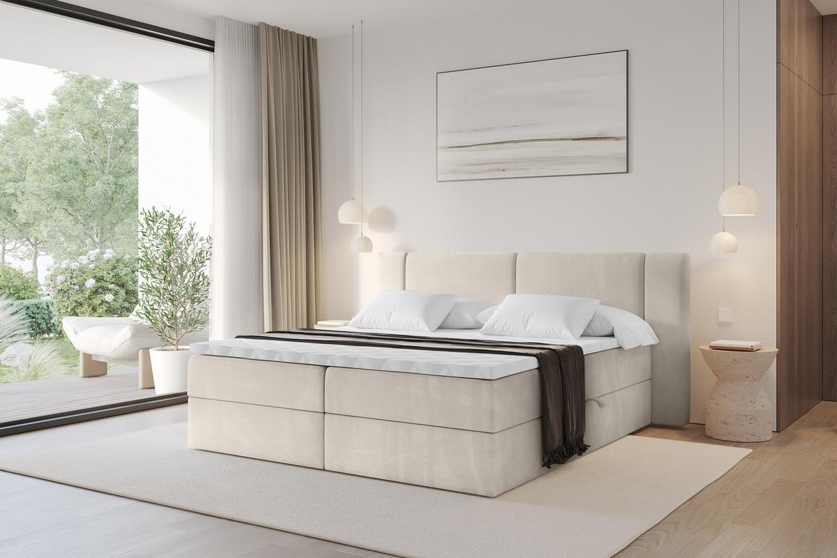 BOXBETT mit Matratze H4 - EVON - 180x200 cm Beige - Beige, Holzwerkstoff (180/200cm) - ALTDECOR