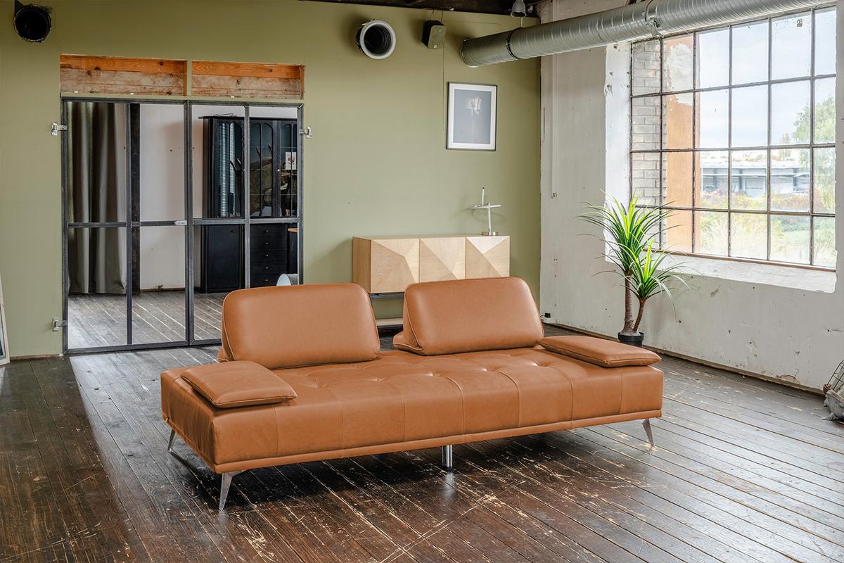 SOFA WIOLO Braun Leder - Silberfarben/Braun, Leder/Metall (240/83/110cm) - KAWOLA