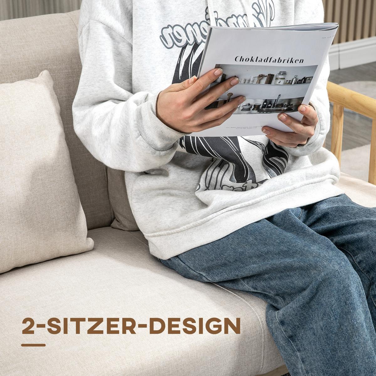 2 Sitzer Sofa, Couch mit 2 Lendenkissen, Leinenoptik für kleine Räume Beige - Beige, Kunststoff (69/74/123cm) - HOMCOM