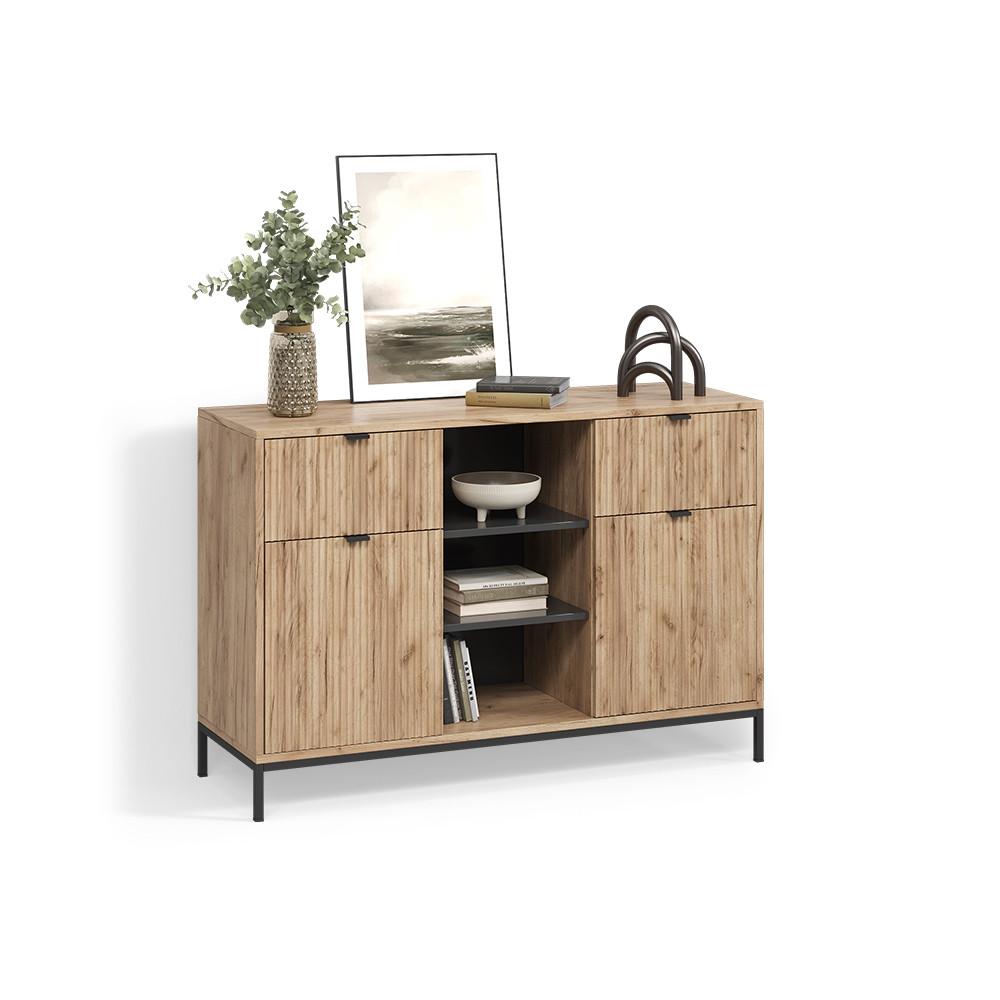 KOMMODE Aterno Viking Oak 120 x 81.2 cm mit 2 Schubladen und 2 Türen - Eichefarben, Holzwerkstoff (120/81.2/40cm) - Livinity®