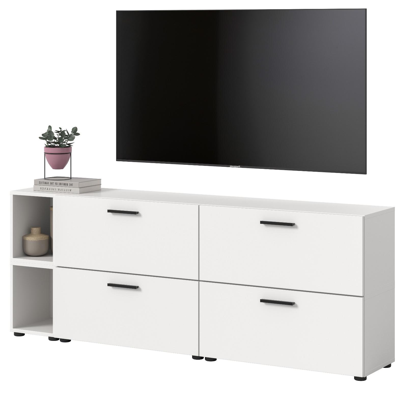 TV-LOWBOARD weiß 176 cm, Fernsehtisch hängend / stehend - Schwarz/Weiß, Holzwerkstoff/Kunststoff (176/67/34cm) - Inn.Furn
