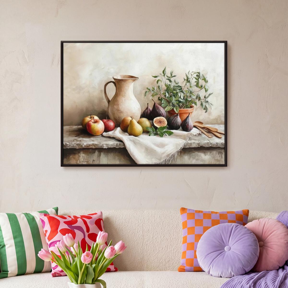 LEINWAND Bilder mit Rahmen - Obst - Kräuter - Ländlich - 80x60 - Naturfarben, Textil (80/60cm) - MuchoWow