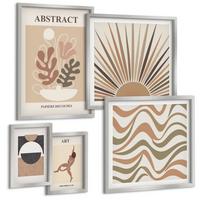 BILDER SET 5er Set - 50x50 cm & 20x30 cm & 40x60 cm Silberner Rahmen - Matisse Boho abstrakte Muster - Silberfarben, Kunststoff (40/60cm) - TULUP