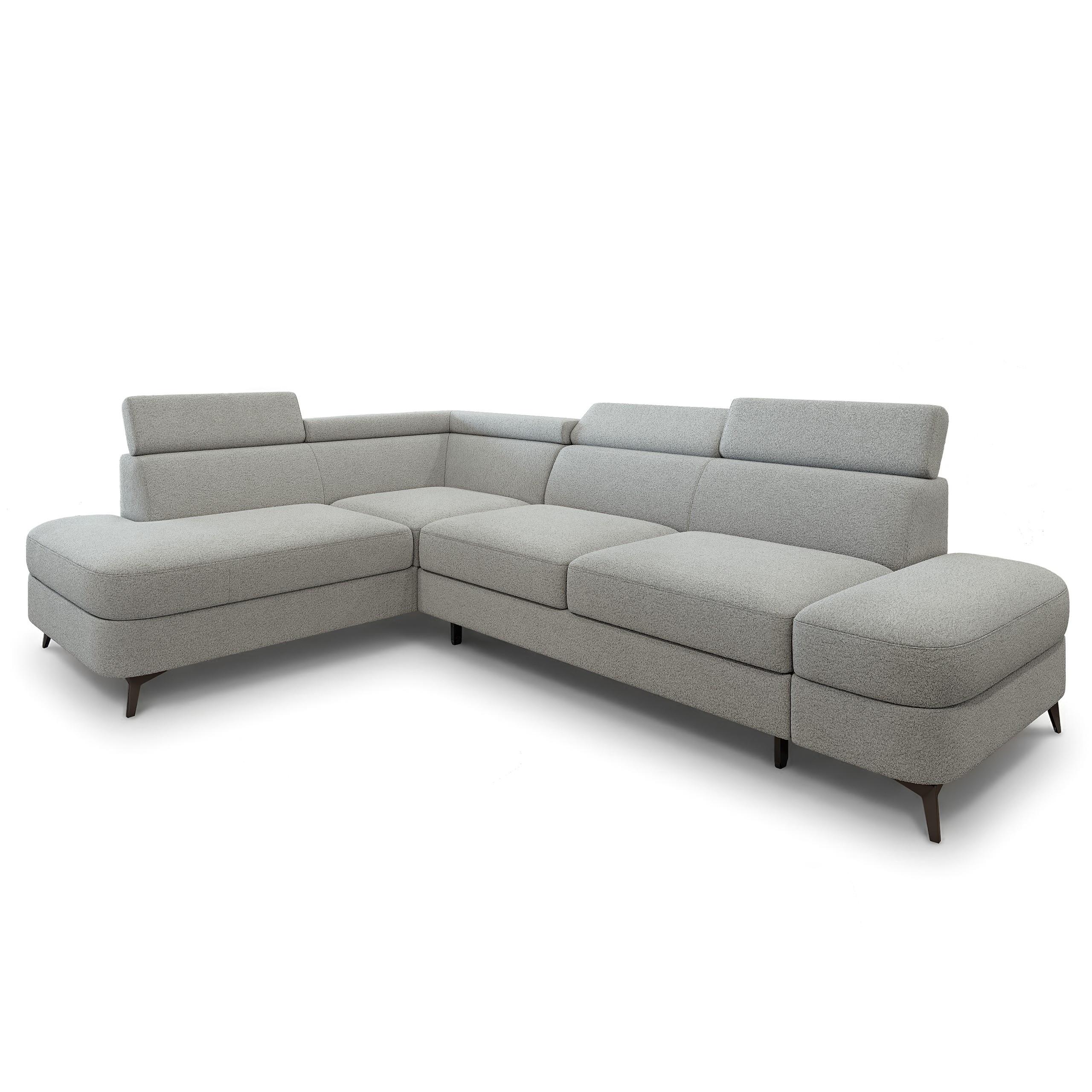 ECKSOFA AVISE Q L-S Hellgrau Boucle-Stoff mit Schlaffunktion - Hellgrau, Holzwerkstoff/Textil (268/195cm) - MASSENO