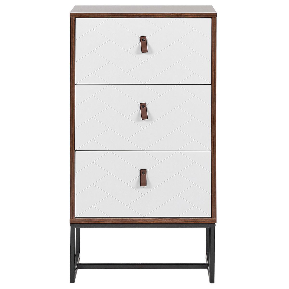 KOMMODE 3 Schubladen dunkler Holzfarbton/weiß Nueva - Dunkelbraun/Schwarz, Holzwerkstoff (49/91/38cm) - Beliani