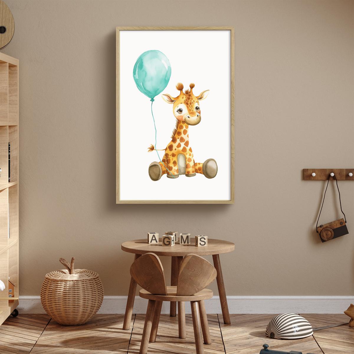 WANDLEUCHTE MIT AKKU Giraffe - Baby - Tiere - Blauer Ballon 70x100 cm - Weiß, Holzwerkstoff (70/100/8cm) - OnlyWow