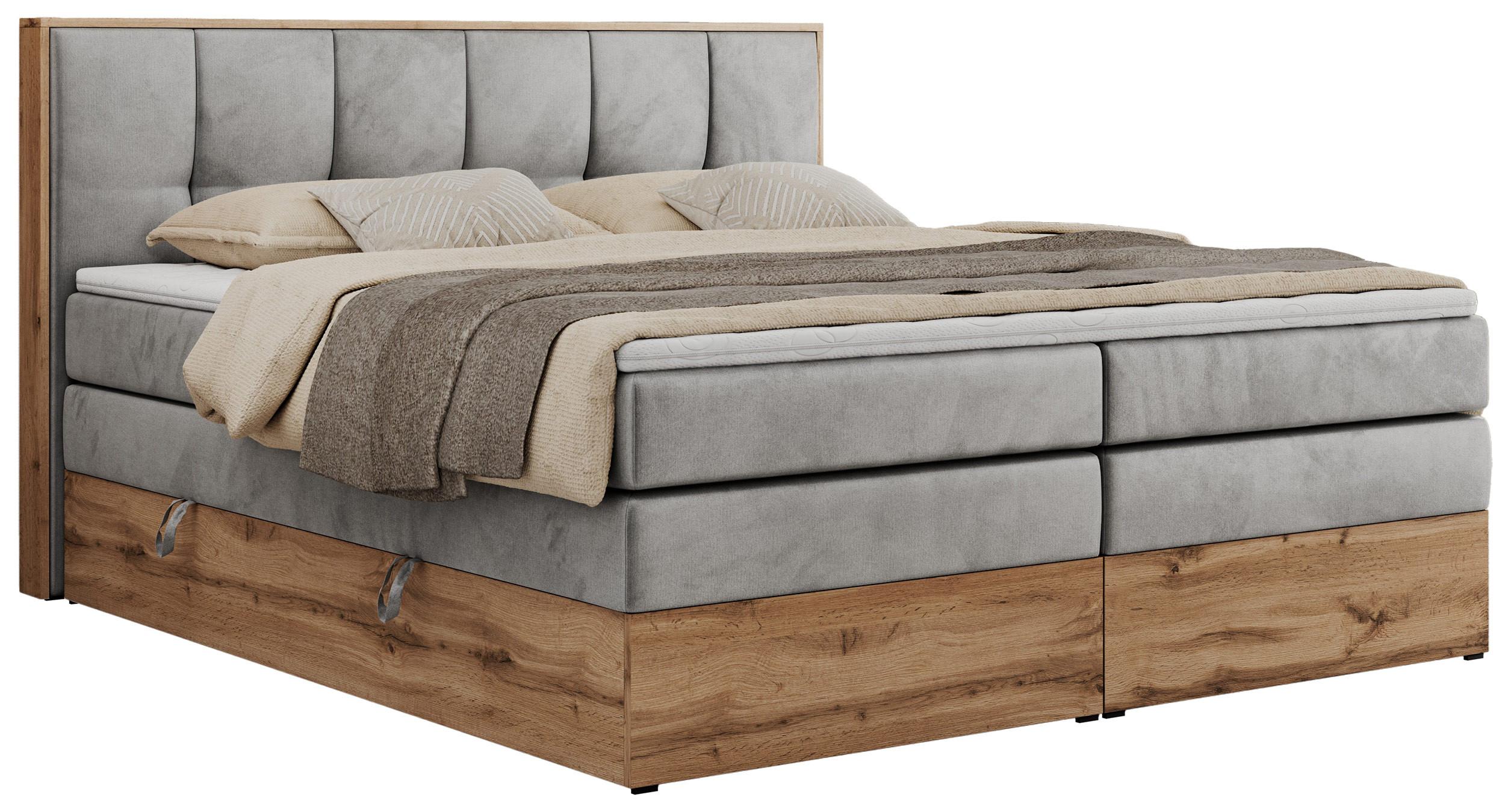 BOXSPRINGBETT ALBERO 1 KING 160/200 Hellgrau Velvet - H4 - Hellgrau, Holz/Textil (160/200cm) - MKS