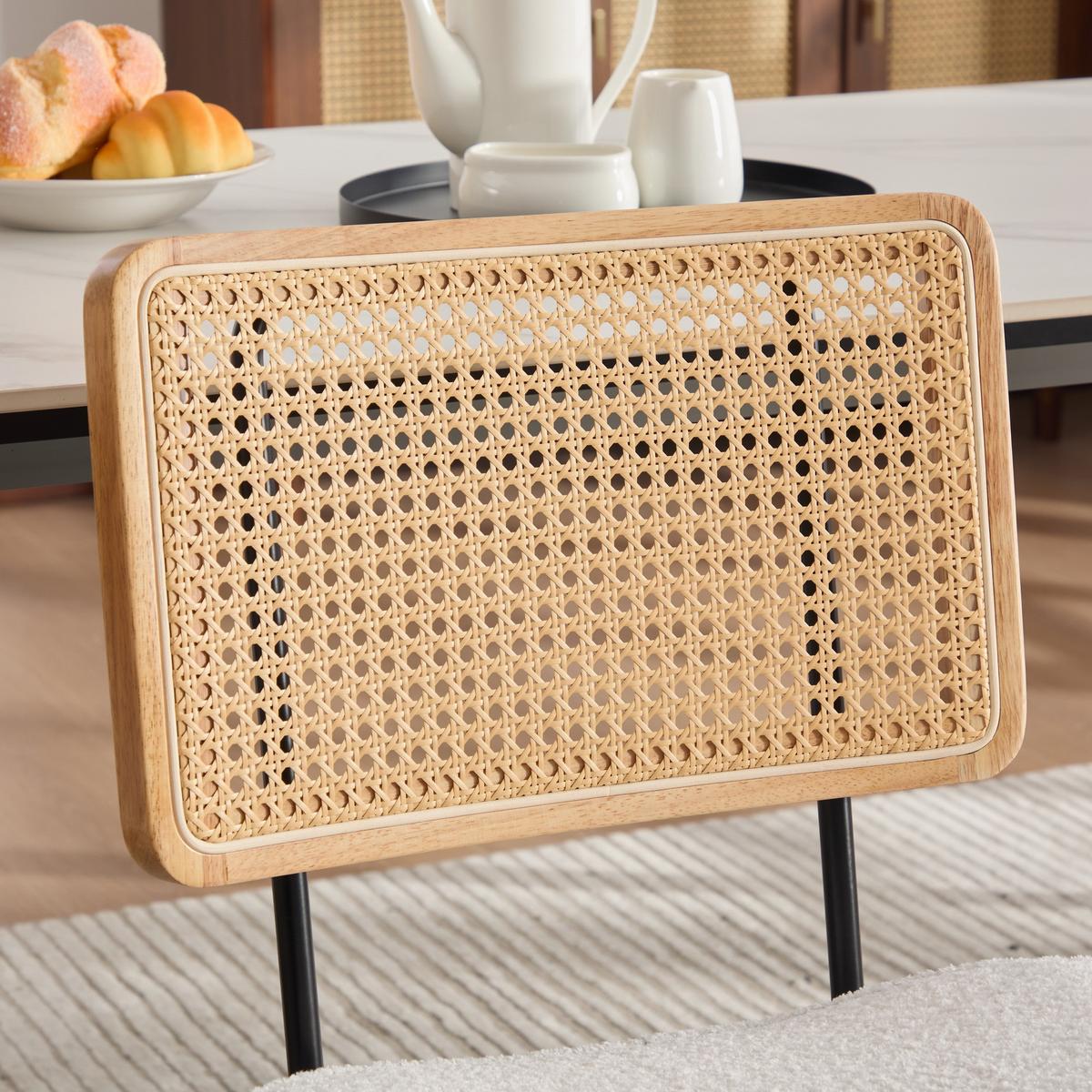 ESSZIMMERSTUHL 2er-Set Vintage PU-Leder Rattan-Optik Holz & Metallfüße - Creme, Textil (47/82/58cm) - Urban Meuble