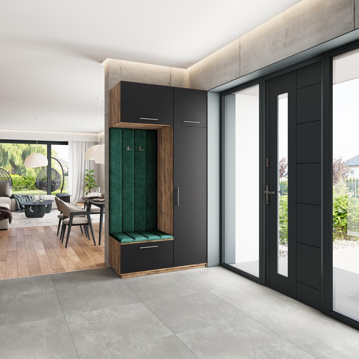 GARDEROBENSCHRANK REMA 120/240/60 cm Modern Garderobe-Set Eiche Lefkas - Eichefarben/Schwarz, Holzwerkstoff (120/240/60cm) - MASSENO