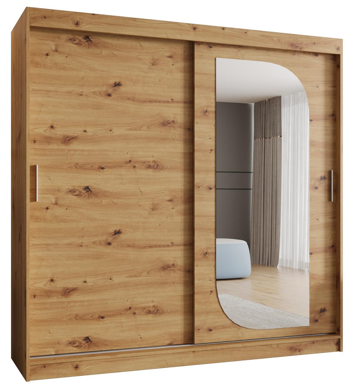 SCHIEBETÜRENSCHRANK mit Spiegel LUCY 200/200/62 2-türig - Silberfarben/Eiche Artisan, Holz (200/200/62cm) - MÖBEL KRYSPOL