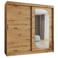 SCHIEBETÜRENSCHRANK mit Spiegel LUCY 200/200/62 2-türig - Silberfarben/Eiche Artisan, Holz (200/200/62cm) - MÖBEL KRYSPOL