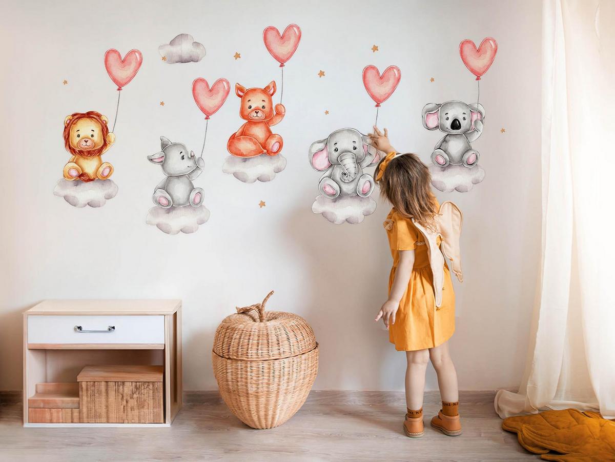 WANDAUFKLEBER 130x195cm - Tiere mit Luftballons - Multicolor, Kunststoff (130/195/0.1cm) - Wallfluent
