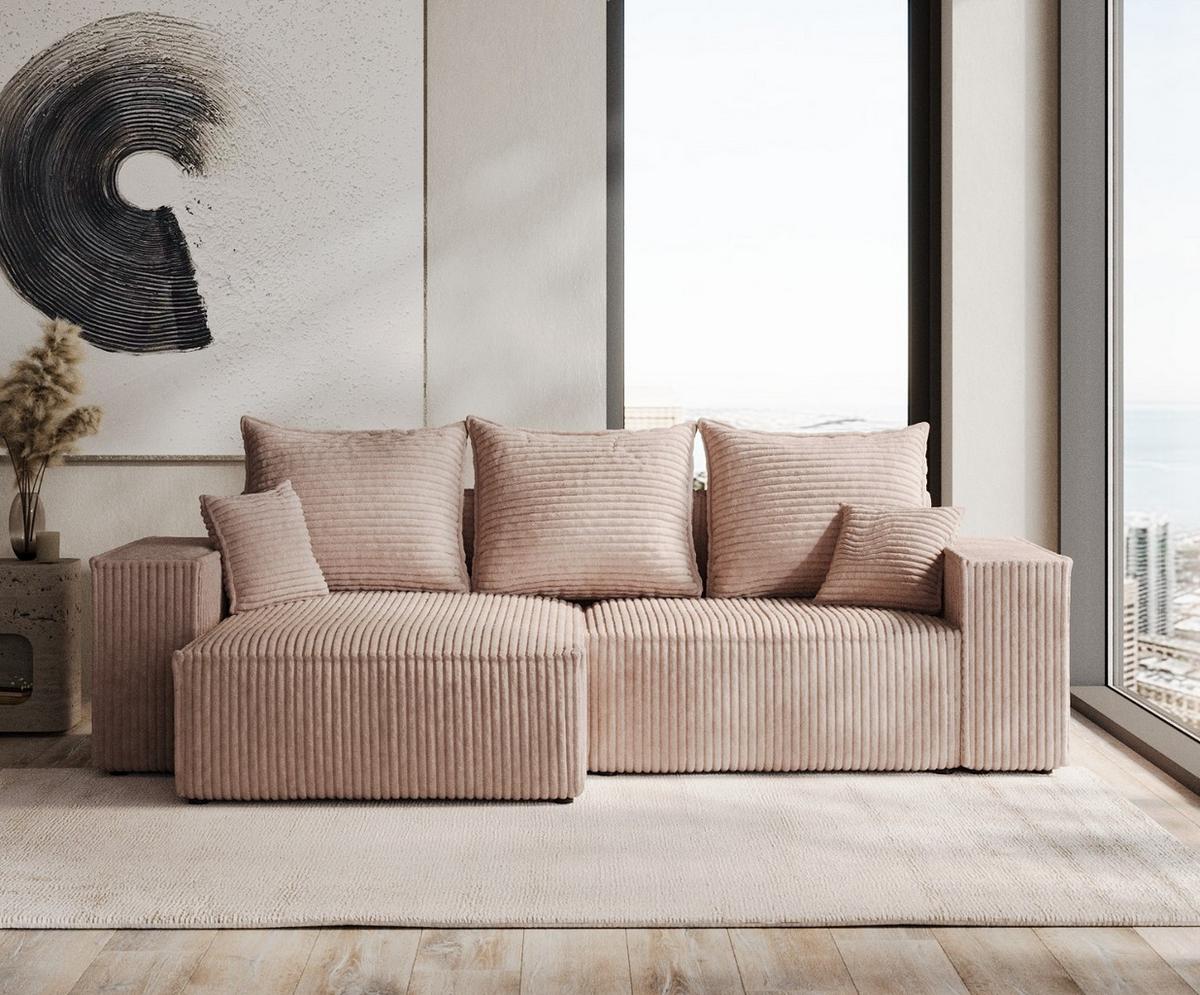 ECKSOFA SENSO mit Schlaffunktion Beige im Tilia Stoff - Beige/Schwarz, Holz/Holzwerkstoff (255/148cm) - AltaBeds