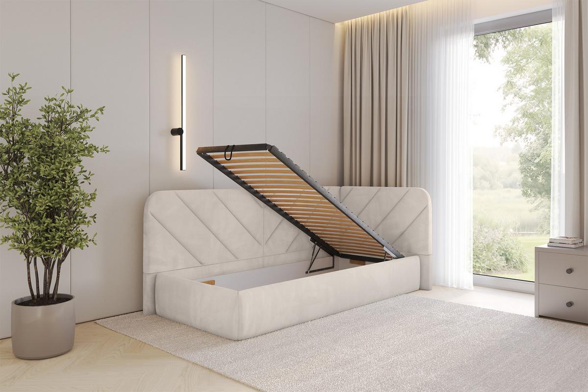 EINZELLBETT Jugendbett mit Bettkasten, Links - FIKY 100x200 Beige - Ecru, Holzwerkstoff/Textil (100/200cm) - ALTDECOR