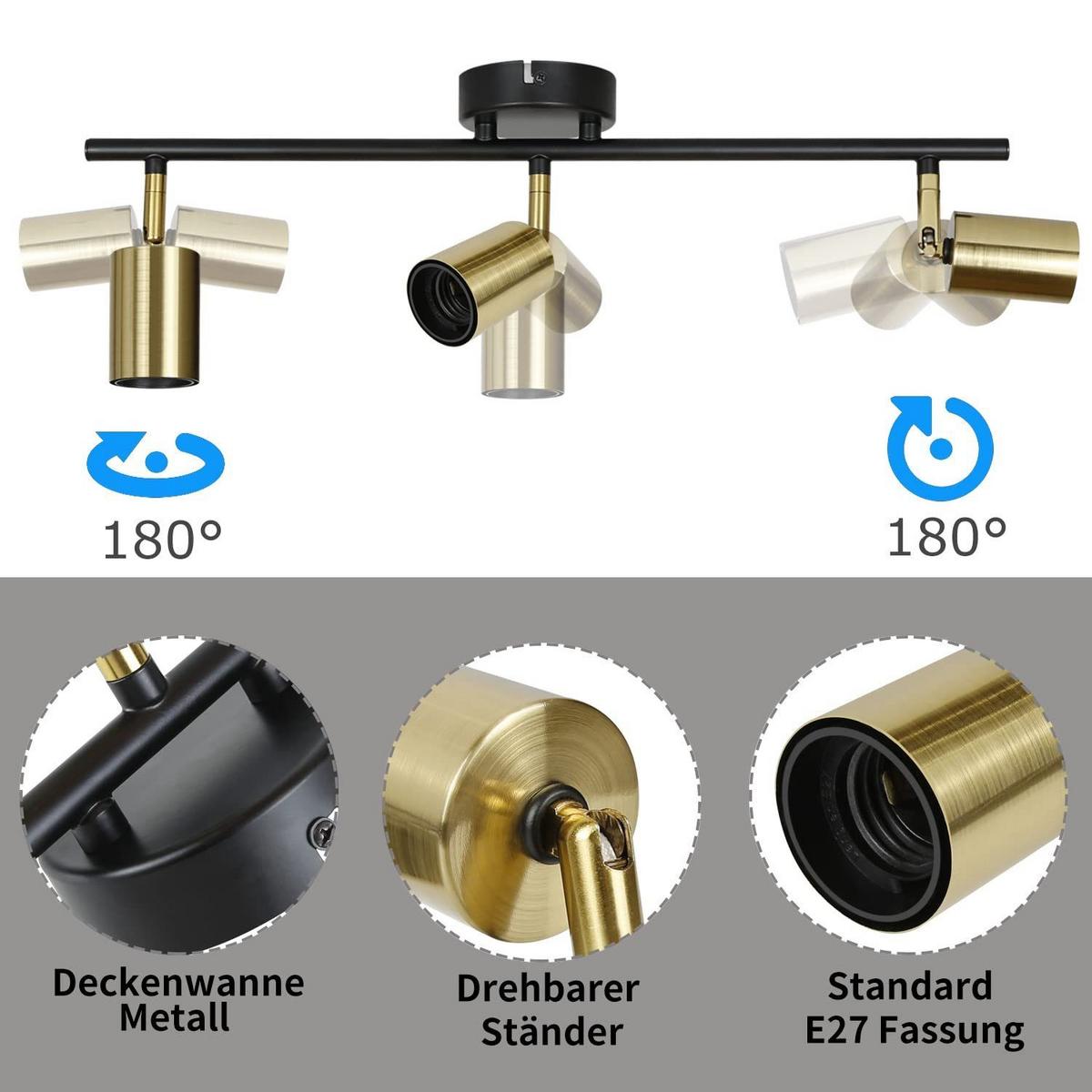 DECKENSTRAHLER Nixie 3-flammig 52/4/12 cm - Goldfarben, Metall (52/4/12cm) - Nettlife