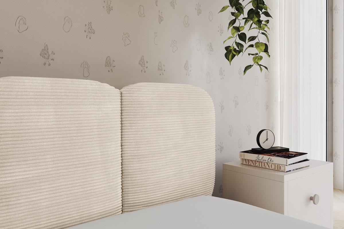 EINZELLBETT Jugendbett mit Bettkasten, Links - AVRY 80x200 Beige - Beige/Creme, Holzwerkstoff/Textil (80/200cm) - ALTDECOR