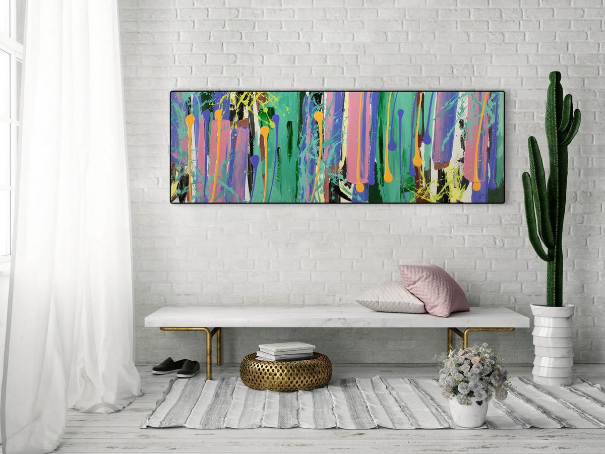 ACRYLBILD HANDGEMALT 150/50 cm - Blau/Gelb, Holz/Textil (150/50cm) - KUNSTLOFT