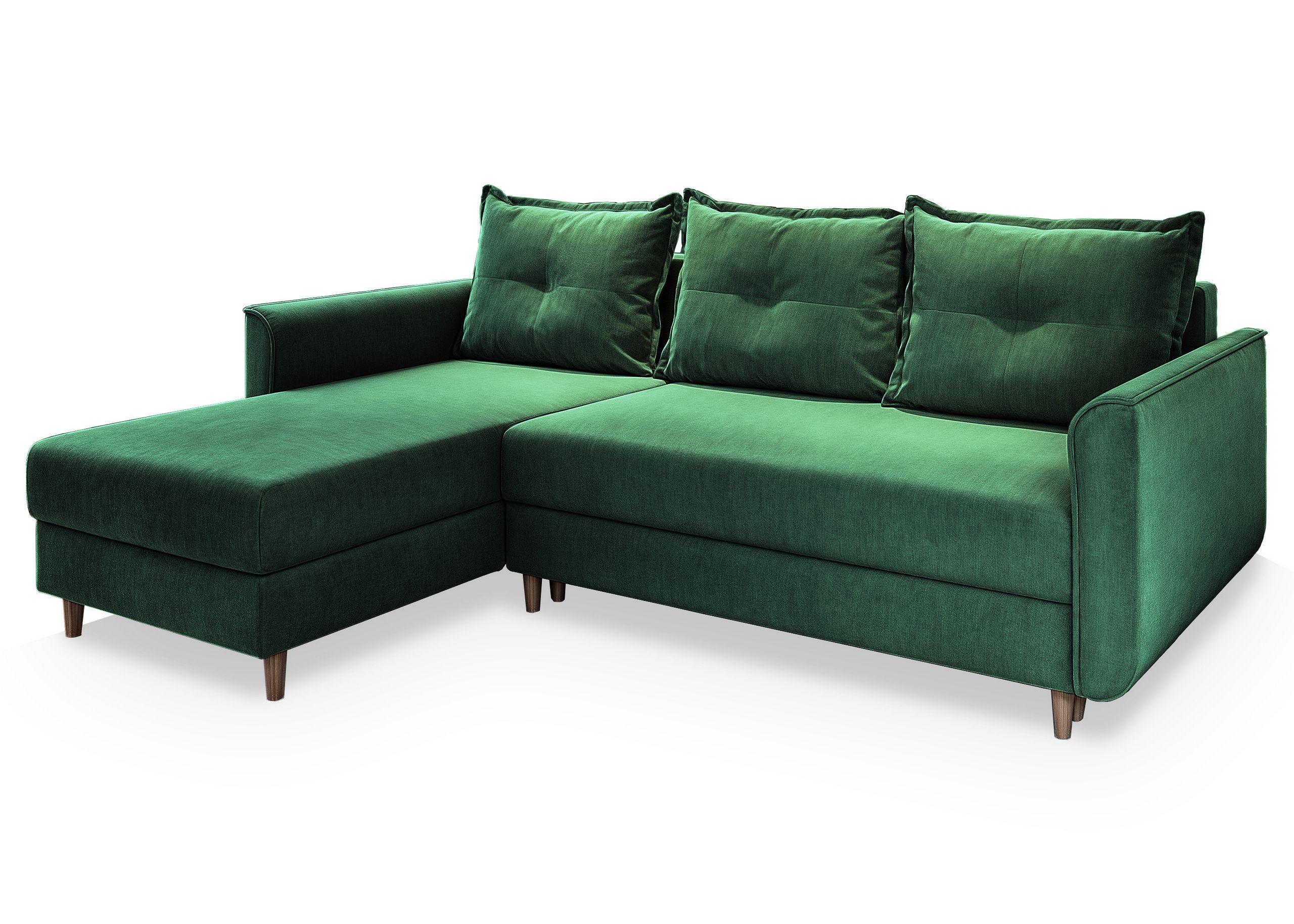 ECKSOFA PISAN R-S Grün Plüsch-Stoff mit Schlaffunktion - Braun/Grün, Holz/Textil (220/140cm) - MASSENO