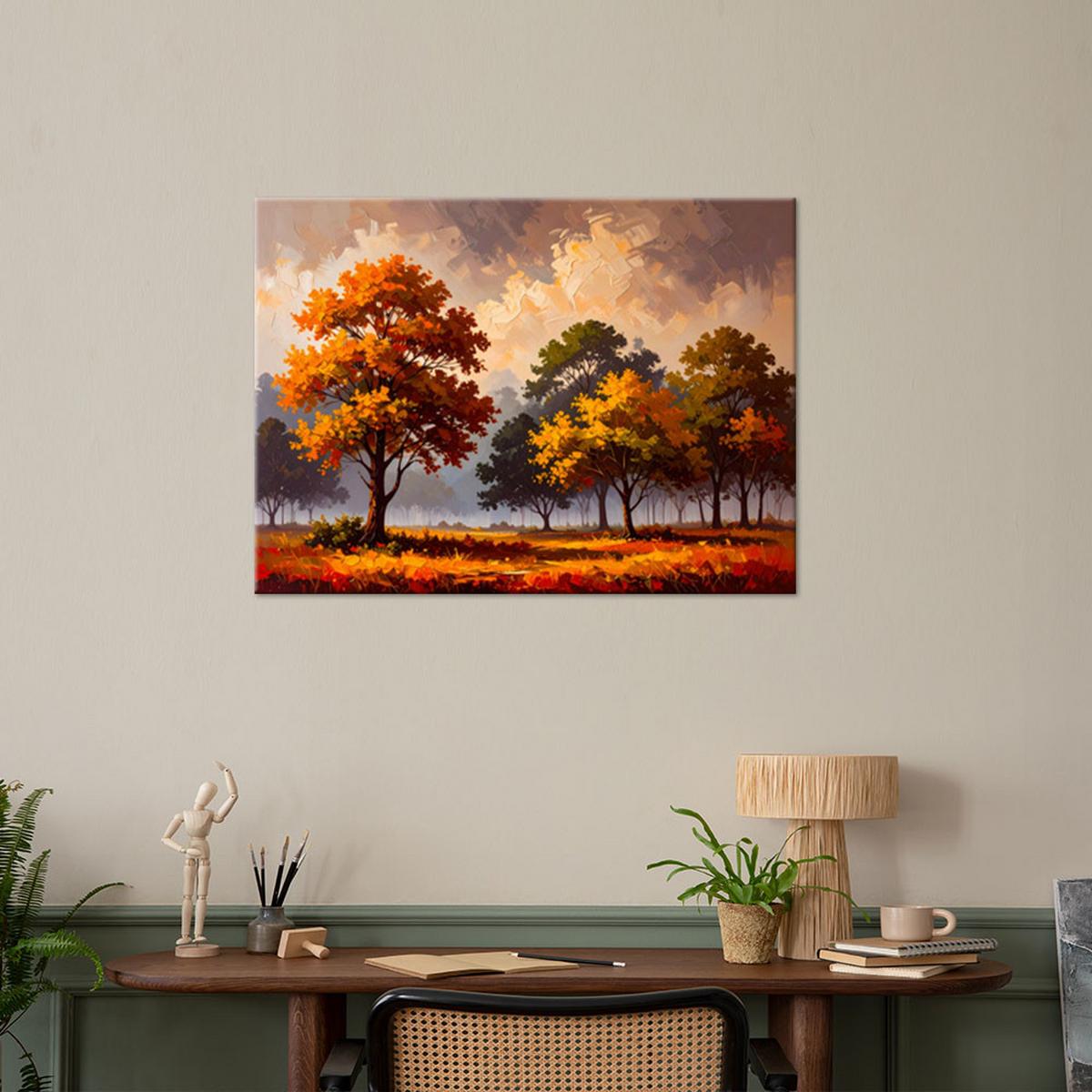 LEINWANDBILD Herbstwald Bäume Landschaft 100x70cm - Braun, Textil (100/70cm) - Feeby