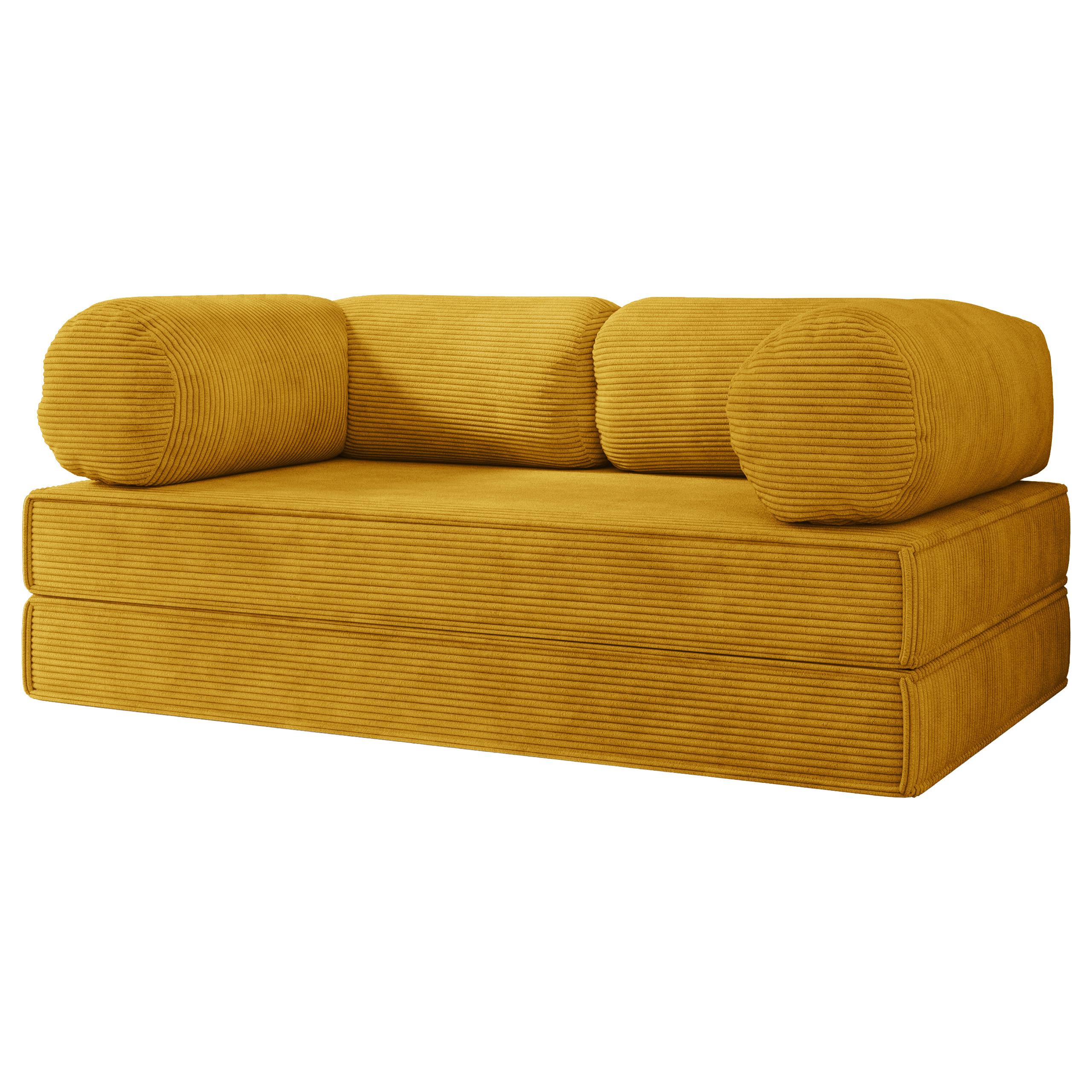 BETTSOFA ALVIO aus Schaumstoff Kordstoff Gelb Schlaffunktion - Gelb, Textil (170/68/80cm) - MASSENO