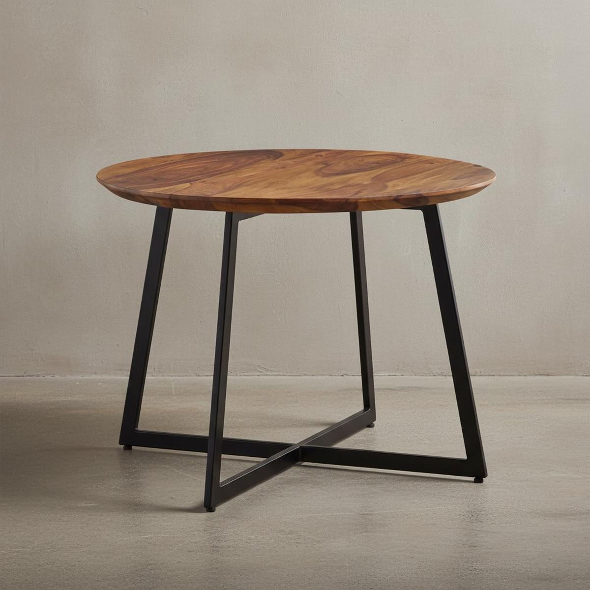 COUCHTISCH Rund, Sheesham Massivholz, Modernes Design, Maße 60x60x45 cm - Schwarz/Braun, Holz/Metall (60/60/45cm) - KADIMA DESIGN