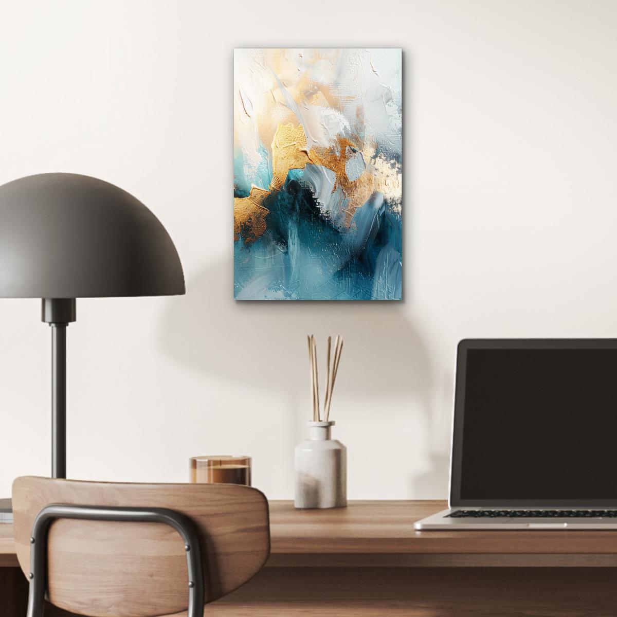 METALLBILD Abstrakt - Kunst - Gold - Blau 20x30 cm - Petrol, Metall (20/30cm) - MuchoWow