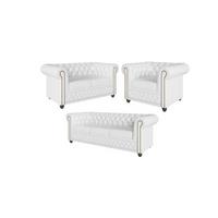 SITZGARNITUR 3+2+1 mit Schlaffunktion Chesterfield Morin Weiß Vegan Leder - Weiß/Braun, Buchenholz/Textil (203/72/86cm) - S-Style Möbel