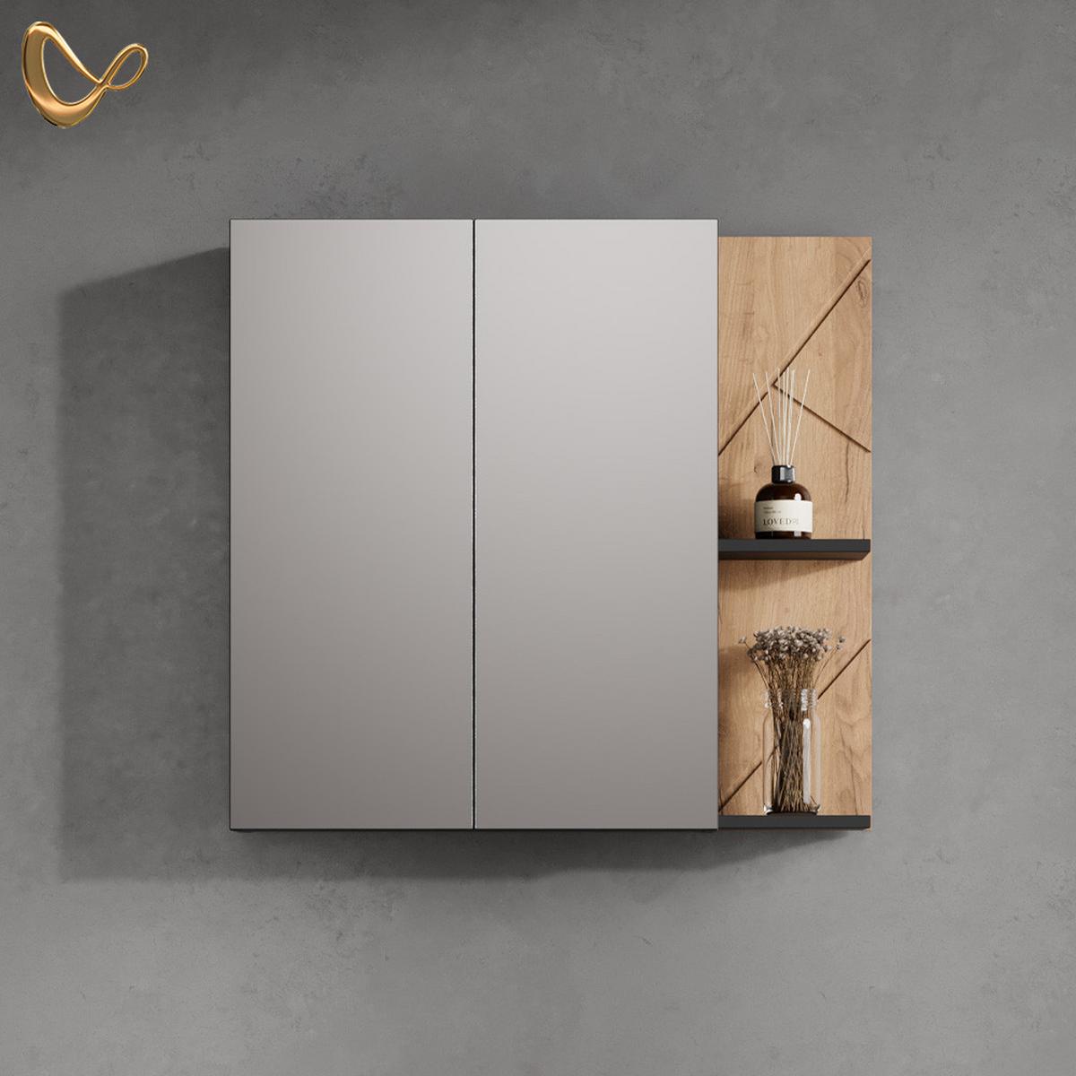 SPIEGELSCHRANK Ronco Anthrazit/Goldkraft Eiche 80 x 75 cm - Honigeiche/Anthrazit, Holzwerkstoff (80/75/17.2cm) - Livinity®