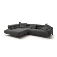 ECKSOFA DELIA Grau Cord Relaxfunktion - Schwarz/Grau, Textil/Metall (276/219cm) - KAWOLA