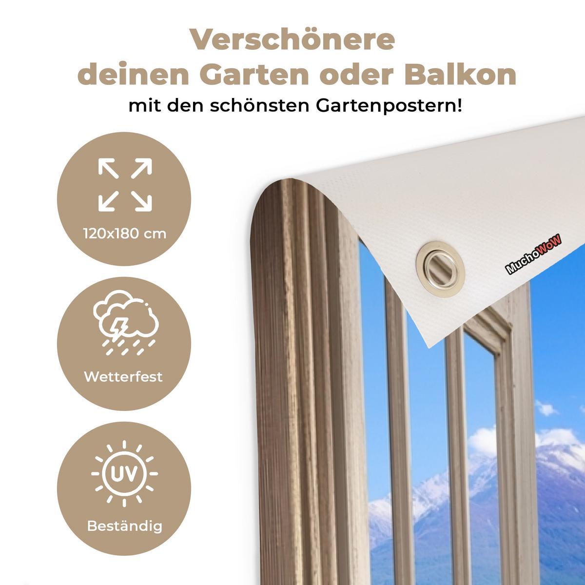 GARTENPOSTER Durchblick - Berg - Landschaft - Ausblicke - See Bild 120x180 cm - Blau, Kunststoff (120/180/0.2cm) - OnlyWow