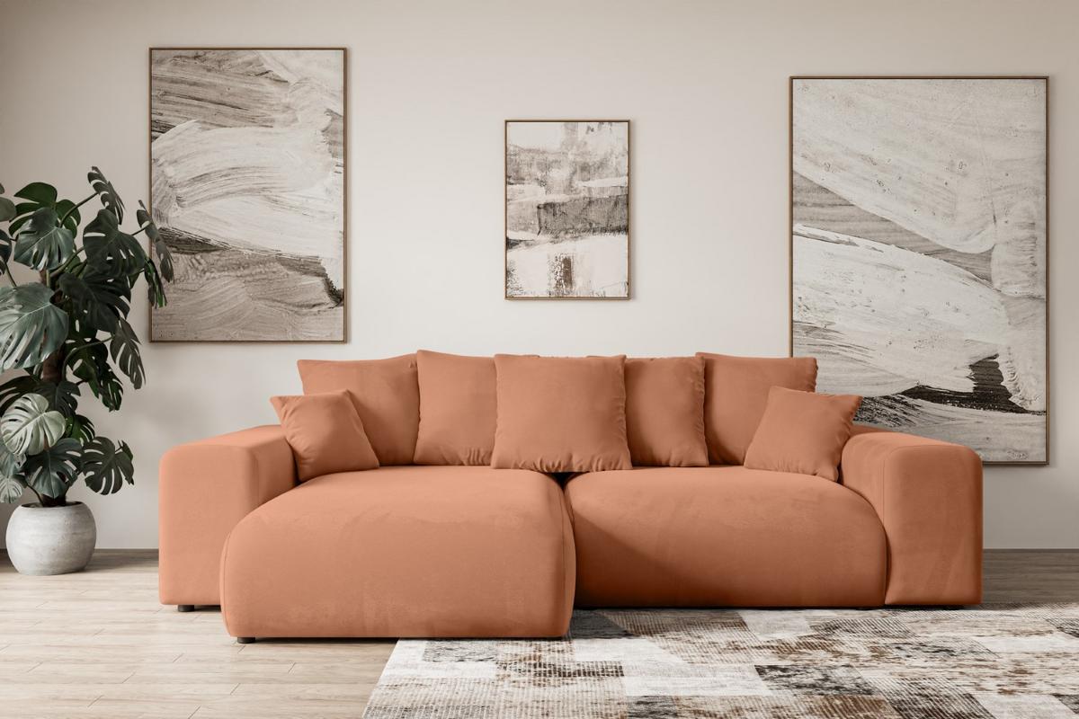 ECKSOFA Ottomane links ESKAR-L 266x176x72 Koralle Velours - Koralle/Schwarz, Holzwerkstoff/Kunststoff (266/176cm) - ALTDECOR