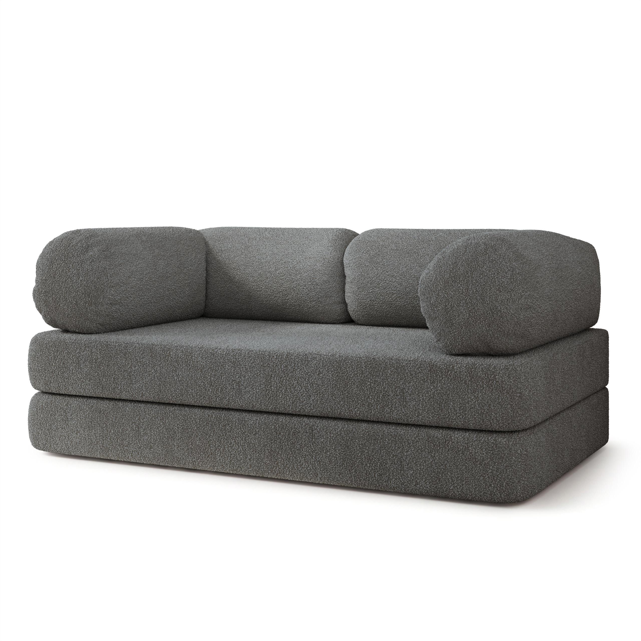 BETTSOFA EIREN aus Schaumstoff Bucle-Stoff Grau Schlaffunktion - Grau, Textil (170/68/80cm) - MASSENO