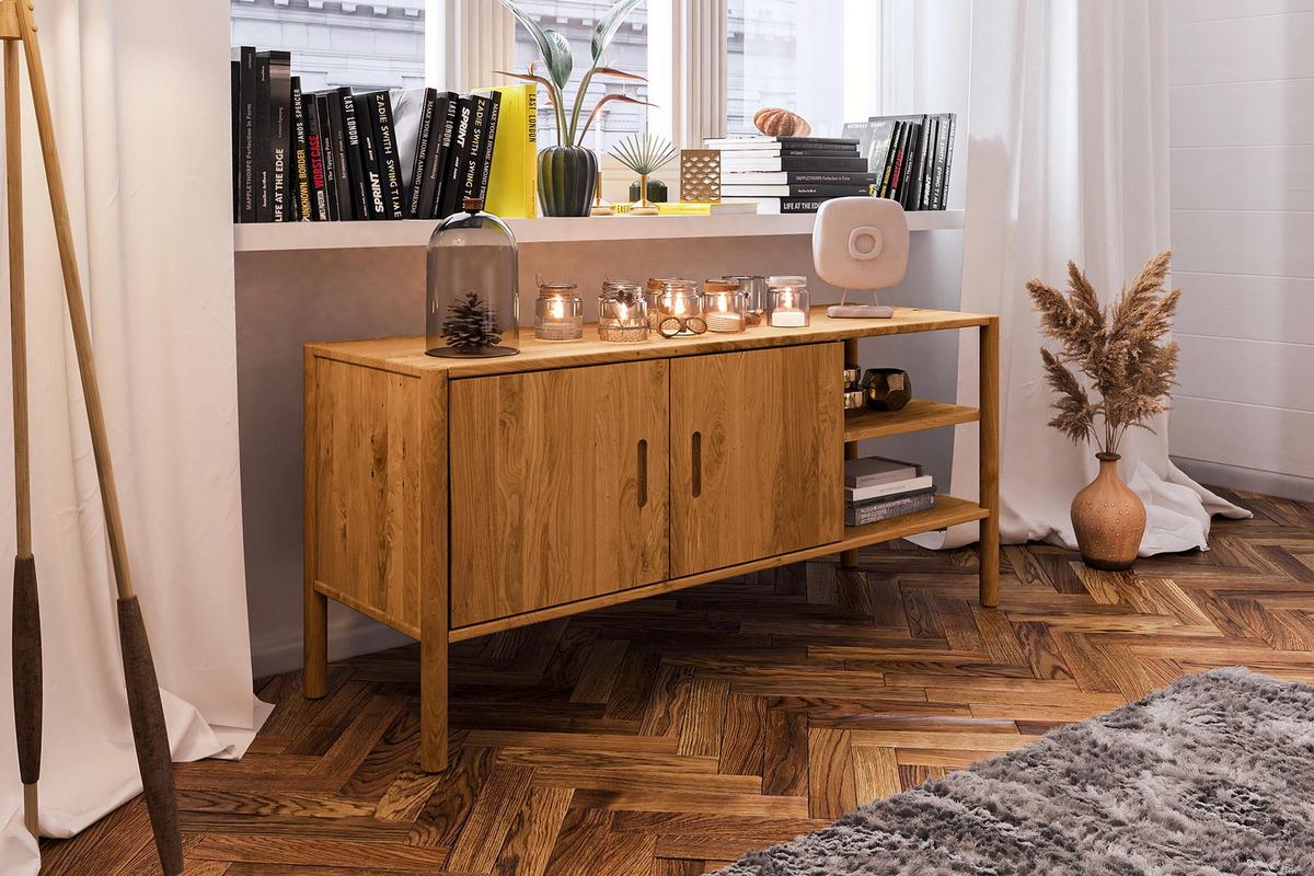 KOMMODE INA Wildeiche - Mokka, Holz (142/64/46cm) - byoak