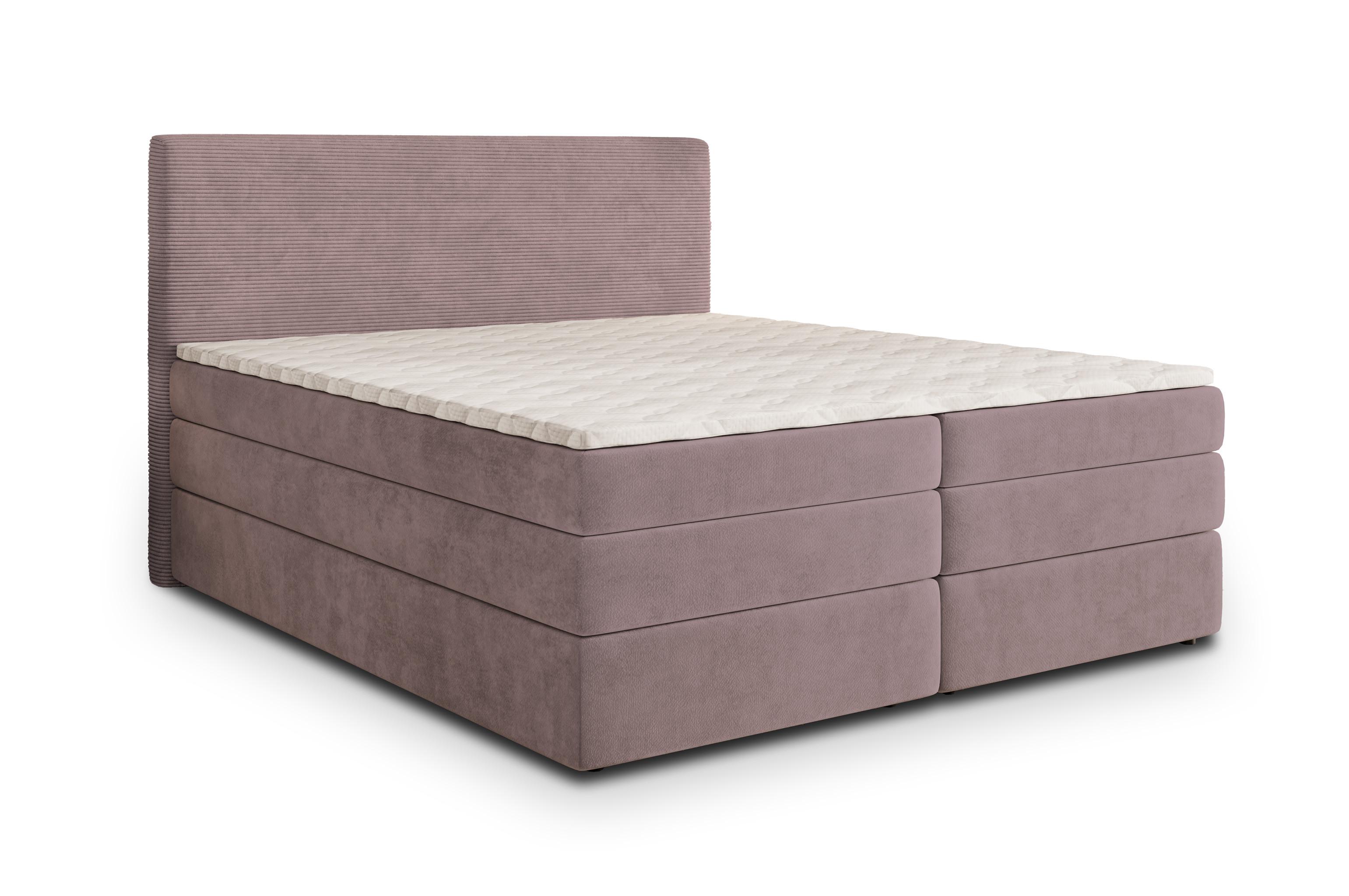BOXSPRINGBETT MATERN 180x200 cm mit Matratze und Topper - Rosa - Rosa, Holz (180/200cm) - MASSENO