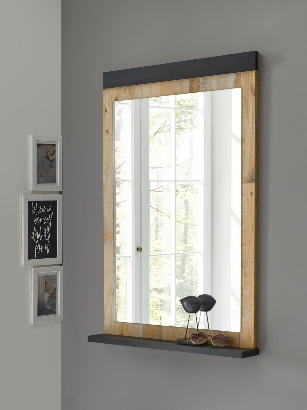 GARDEROBENSPIEGEL Used Wood hell, anthrazit, Wandspiegel mit Ablage 66 x 95 cm - Eichefarben/Anthrazit, Holzwerkstoff (66/95/10cm) - Furn.Design