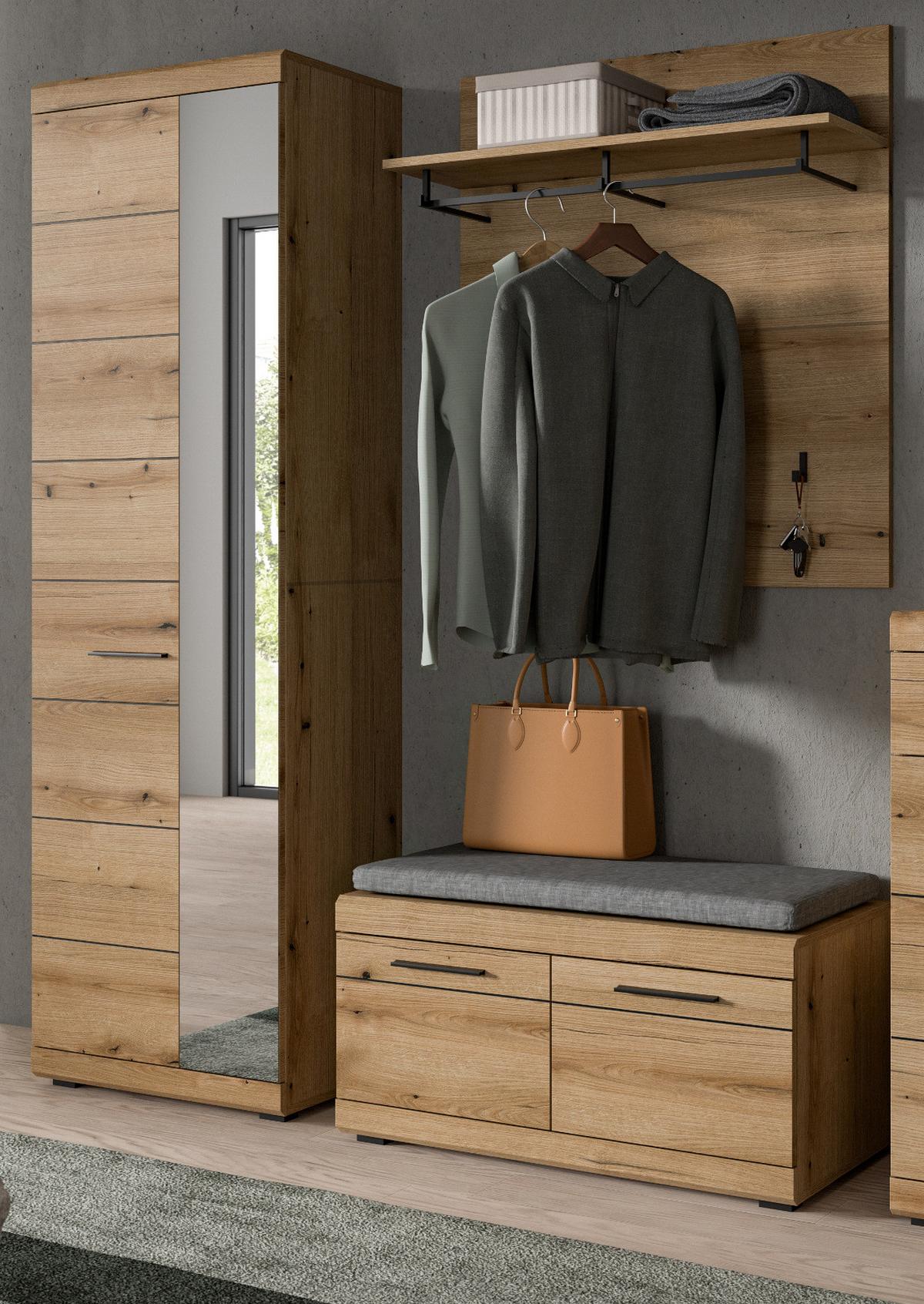 GARDEROBE Set 3-teilig Evoke Eiche 167 cm, Flurmöbel mit viel Stauraum - Eichefarben/Schwarz, Glas/Holzwerkstoff (167/197/40cm) - Inn.Furn