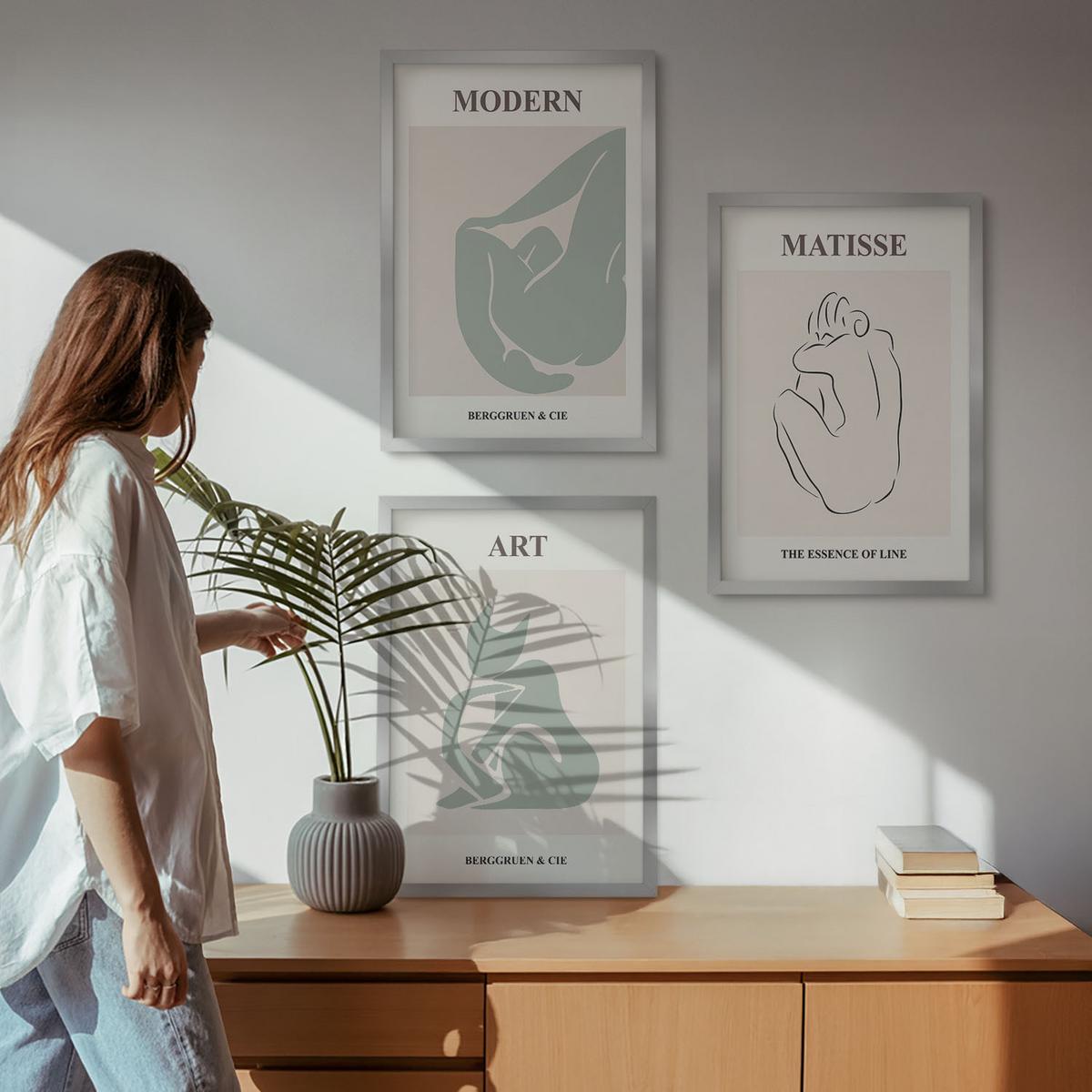 BILDER SET 3er Set - 40x60 cm Silberner Rahmen - Abstrakte Pastellfiguren - Silberfarben, Kunststoff (40/60cm) - TULUP