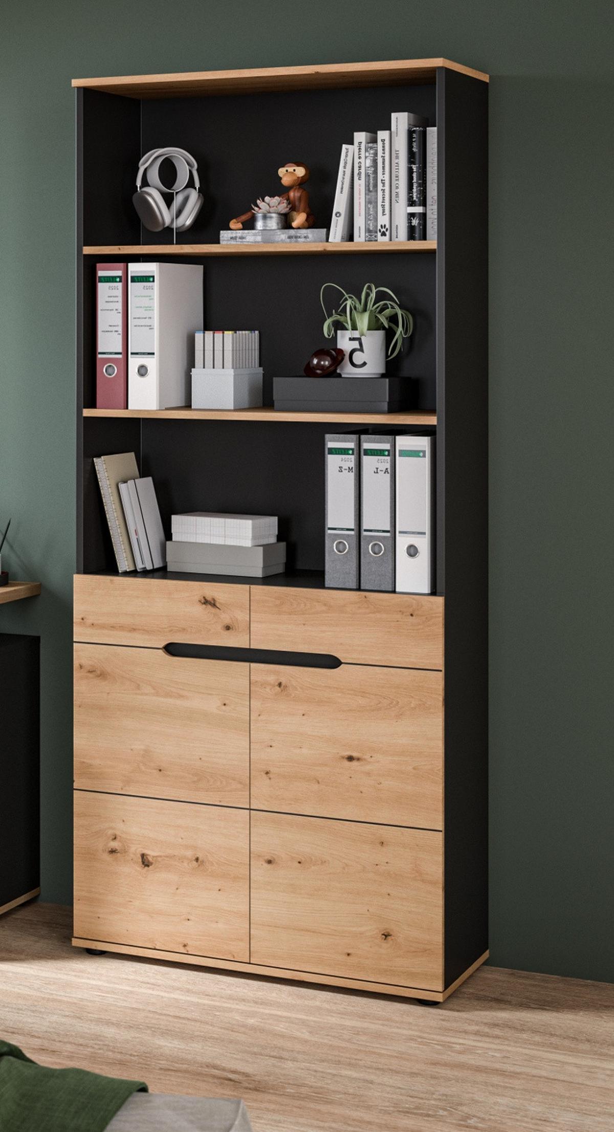 AKTENSCHRANK Eiche Artisan, Grau 80 x 190 cm, Büroschrank mit Soft-Close - Schwarz/Eiche Artisan, Holzwerkstoff/Kunststoff (80/190/37cm) - Inn.Furn