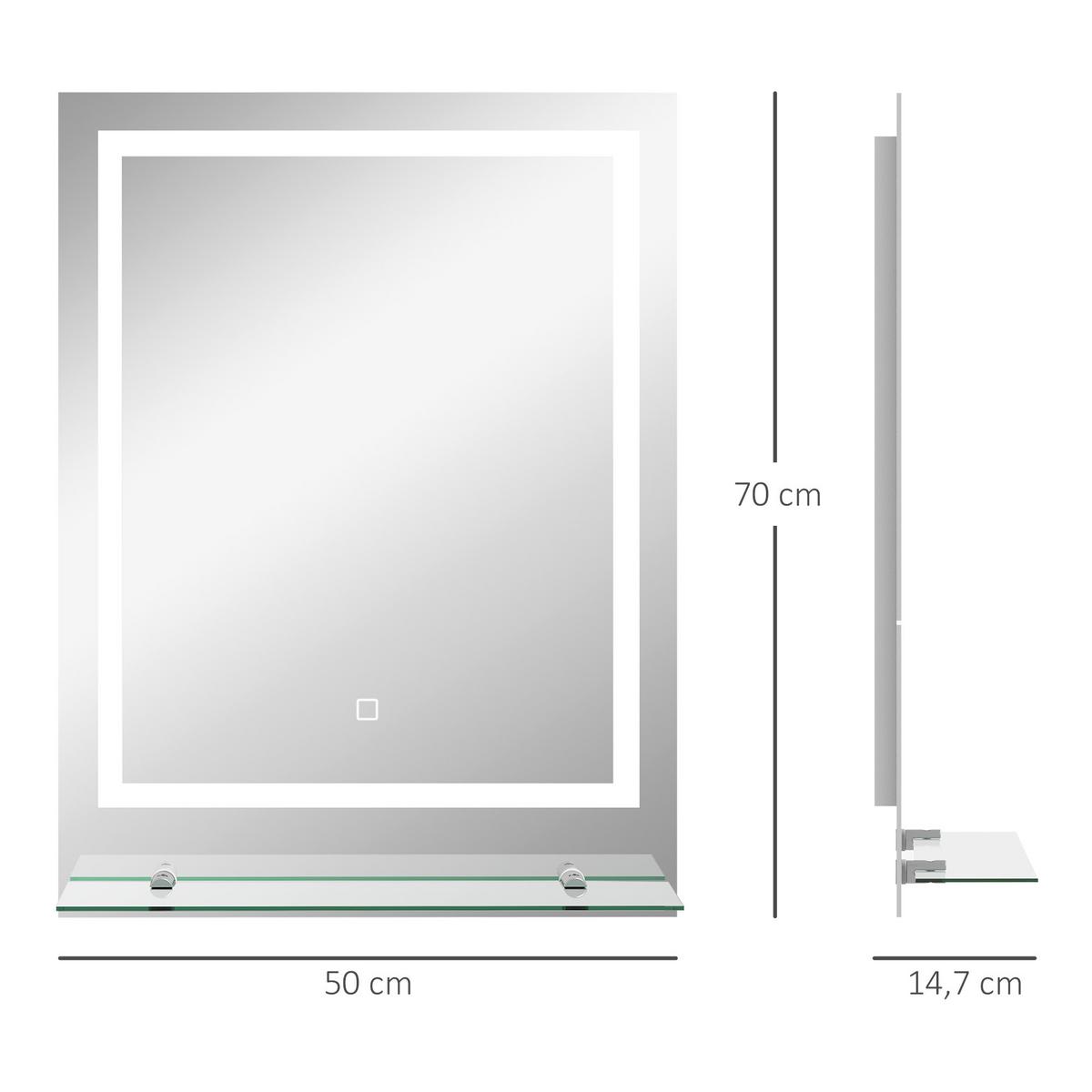 BADSPIEGEL mit Beleuchtung, Wandspiegel mit 3 Lichtfarben, Anti-Beschlag - Transparent, Glas (50/2.7/70cm) - Kleankin