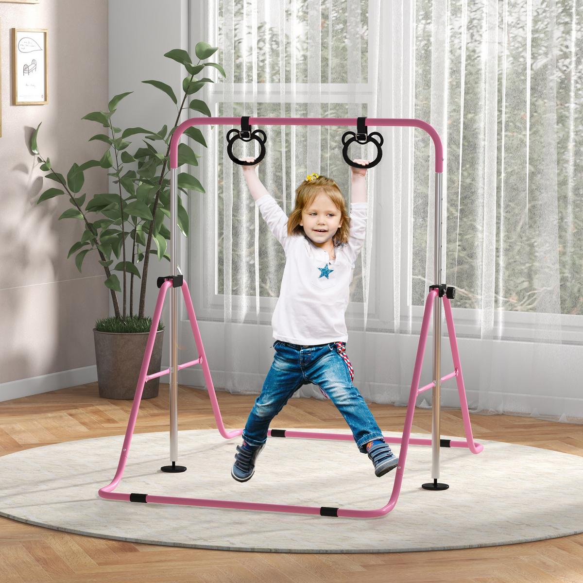 KINDER Gymnastik Turnreck 5-stufige höhenverstellbar Reckstange Stahl Rosa - Rosa, Metall (105/128/148cm) - HOMCOM