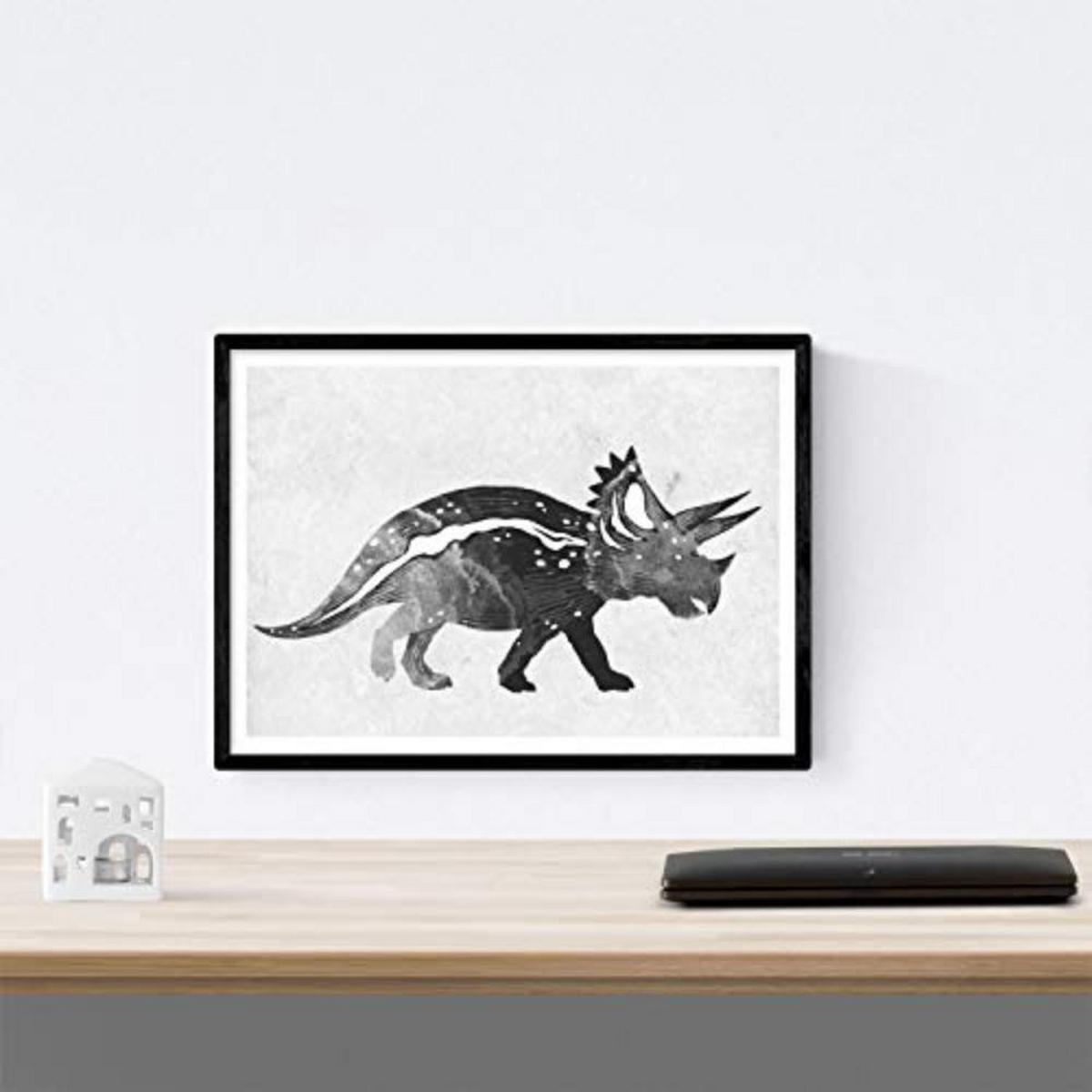 POSTER Set mit 4 schwarze Dinosaurier A4 Schwarzer Rahmen - Schwarz, Papier (29.7/3cm) - Nacnic