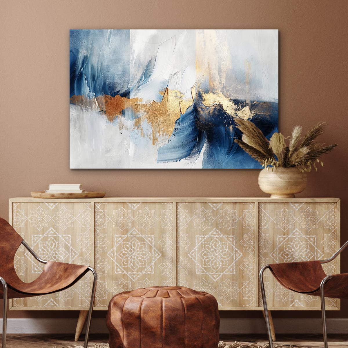 METALLBILD Gold - Blau - Aquarell - Kunst - Modern Deko Groß 120x80 cm - Hellblau, Metall (120/80cm) - MuchoWow