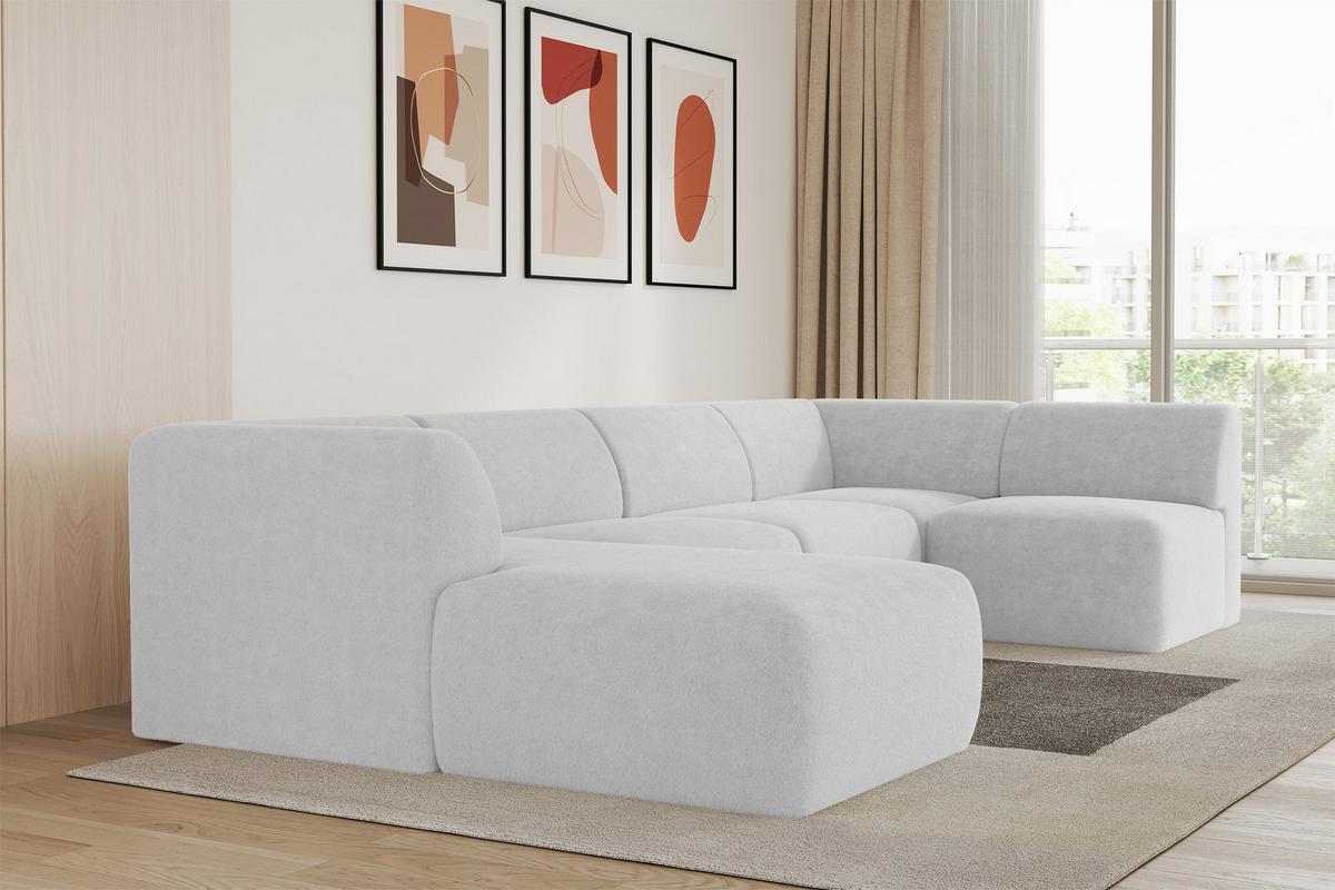 WOHNLANDSCHAFT Ottomane Links MOVO-L 345x180x78 cm Hellgrau Tissu - Nickelfarben, Holzwerkstoff/Kunststoff (345/78/180cm) - ALTDECOR
