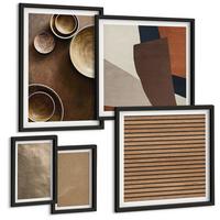 BILDER SET 5er Set - 50x50 cm & 20x30 cm & 40x60 cm Schwarzer Rahmen - Moderne Steinstrukturen - Schwarz, Kunststoff (40/60cm) - TULUP