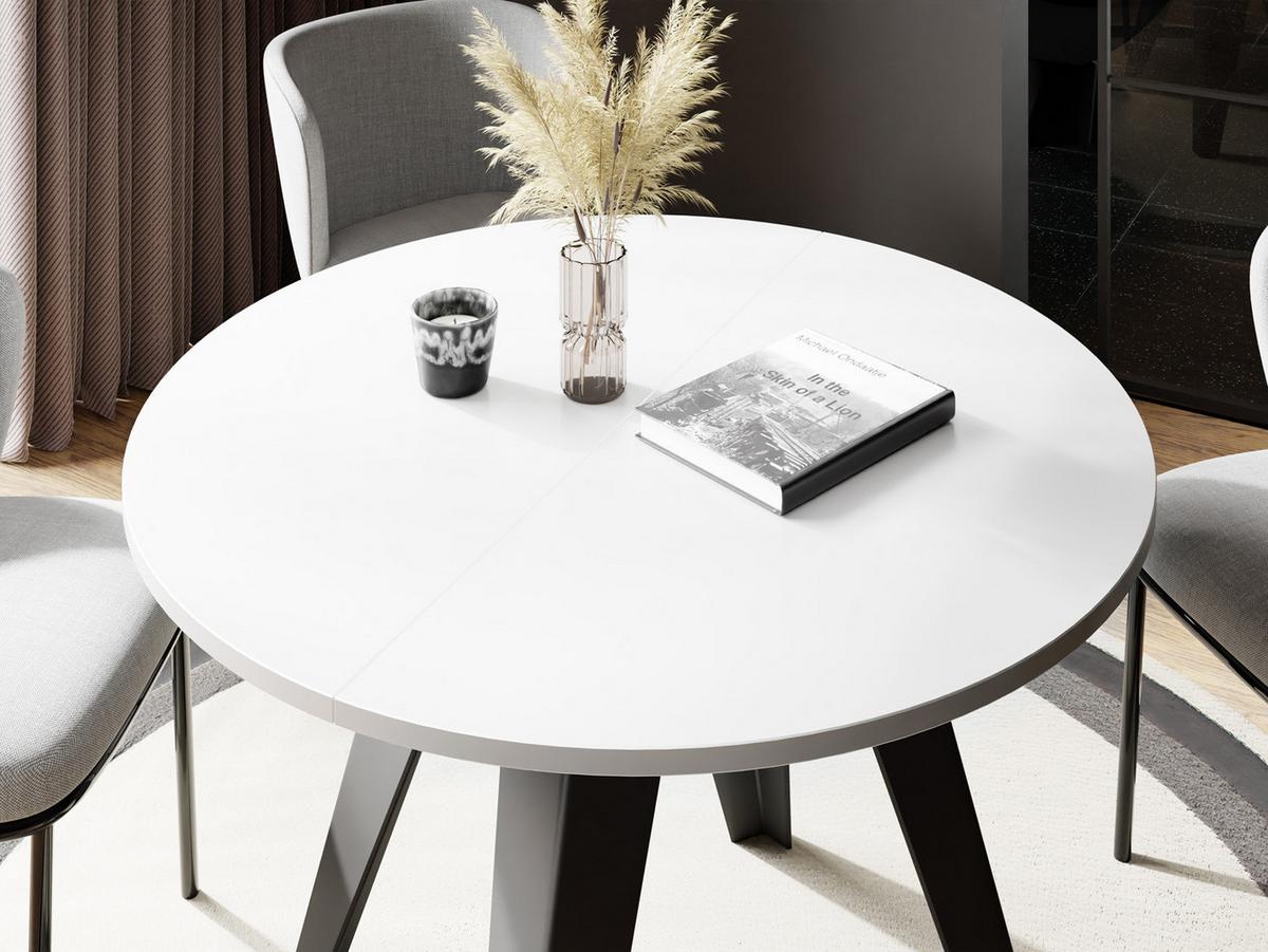 ESSTISCH Glory runder ausziehbarer, Weiß 90-130/100/76 cm - Schwarz/Weiß, Holzwerkstoff/Metall (90/130/76cm) - WFL GROUP