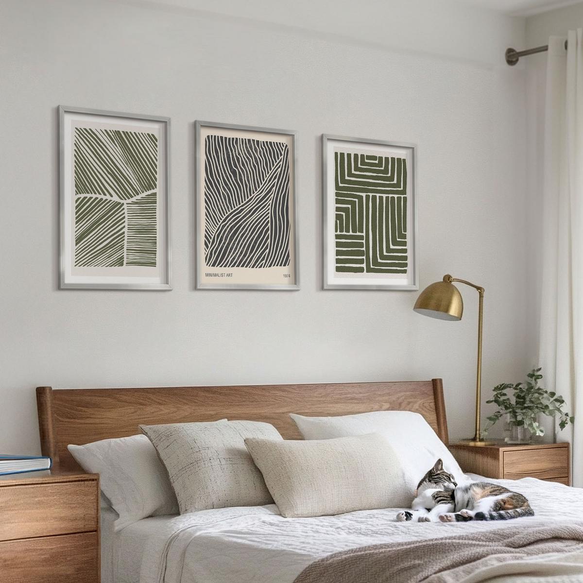 BILDER SET 3er Set - 40x60 cm Silberner Rahmen - Muster Linien Formen grün - Silberfarben, Kunststoff (40/60cm) - TULUP