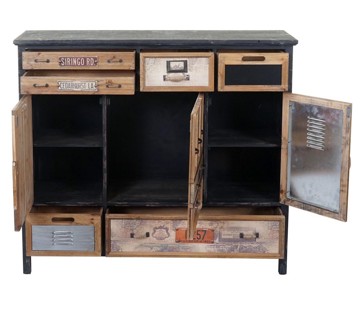 APOTHEKER-SCHRANK TANNE Schwarz, Multicolor - Multicolor/Schwarz, Holz (110/100/32cm) - MCW