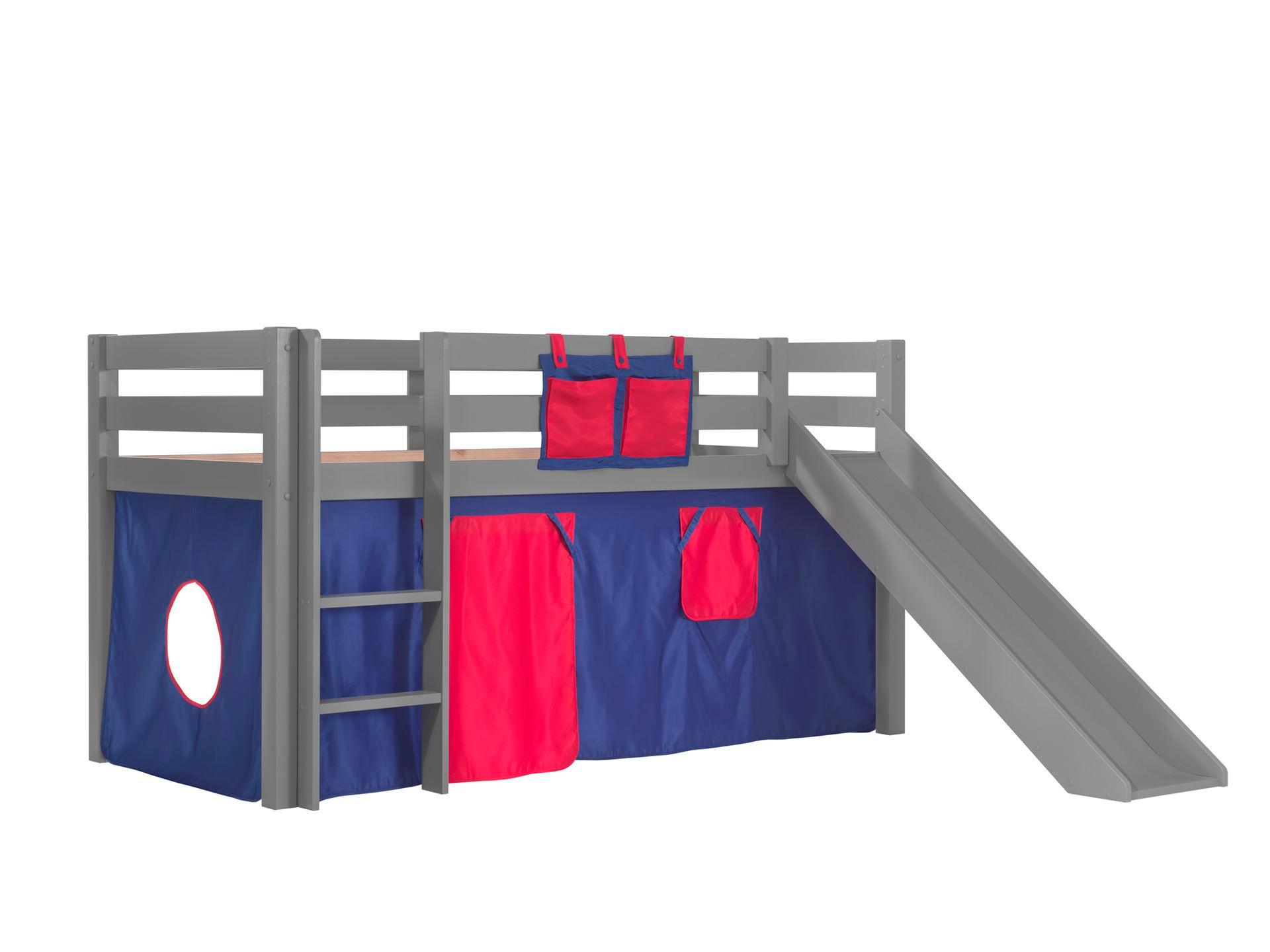 HOCHBETT mit Rutsche Karolina Massivholz Grau Textilset Domino - Dunkelblau/Grau, Holz (90/200cm) - 58aufmkessel