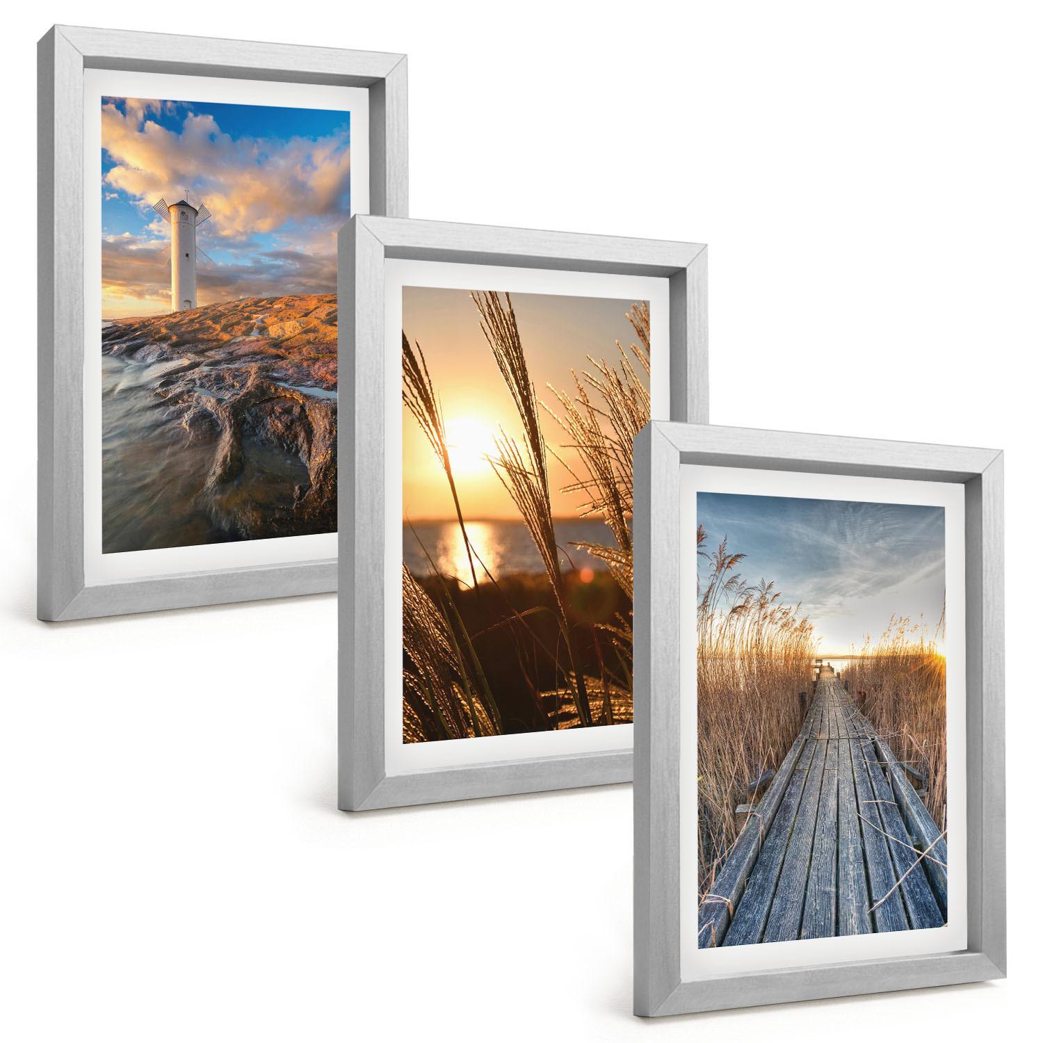 BILDER SET 3er Set - 20x30 cm Silberner Rahmen - Leuchtturm-Grassteg - Silberfarben, Kunststoff (20/30cm) - TULUP